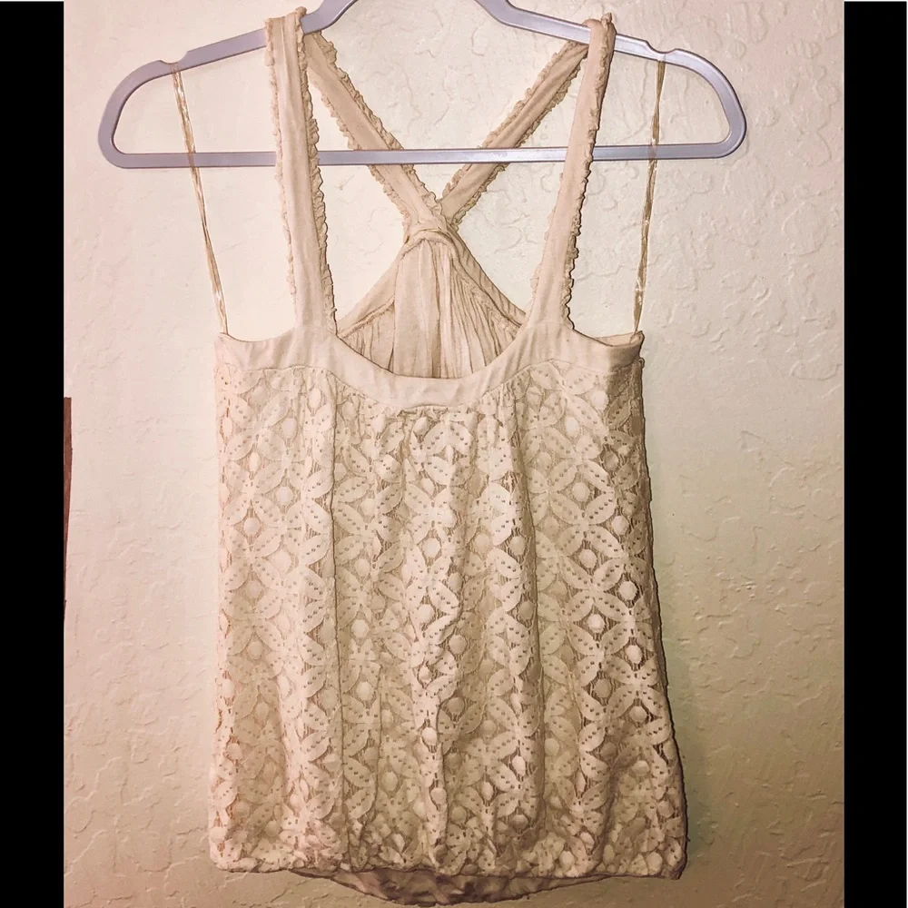 Anthro Ella Moss Cream Eyelet Floral Lace top
